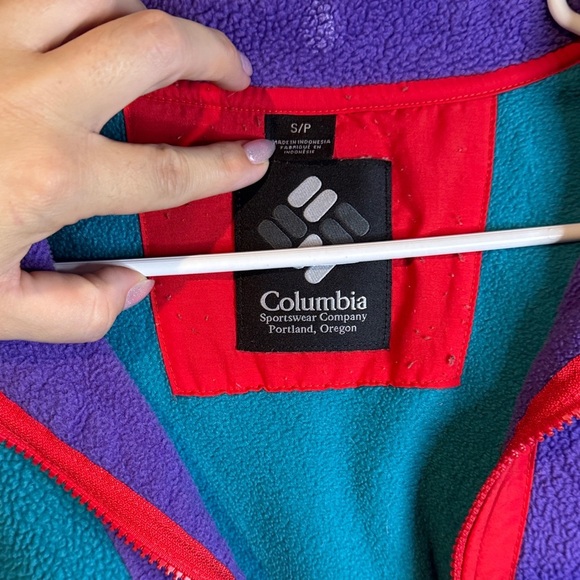 Vintage Columbia Teal and Purple Fleece Jacket with Red Accents pullover S - Picture 3 of 3